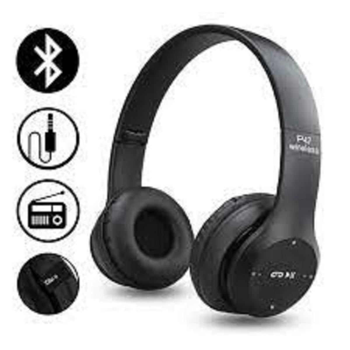 P47 Wireless Headphones | Bluetooth Foldable Headset | Stereo Sound | FM Radio & TF Card Support