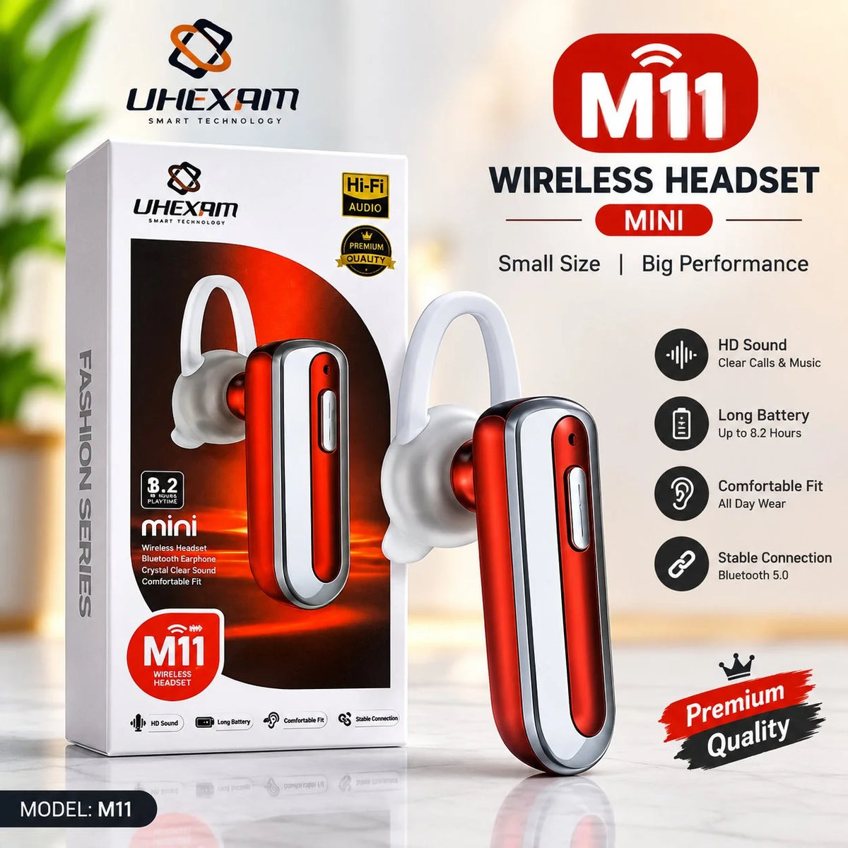 UHEXAM M11 Mini Wireless Bluetooth Headset – HD Sound