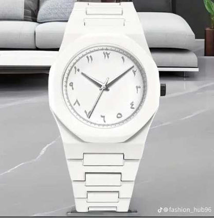 White Arabic Aura Watch | Stylish Arabic Dial Watch for Men & Women