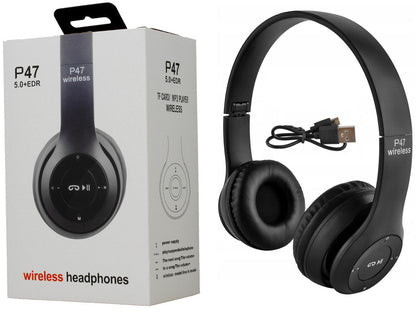 P47 Wireless Headphones | Bluetooth Foldable Headset | Stereo Sound | FM Radio & TF Card Support