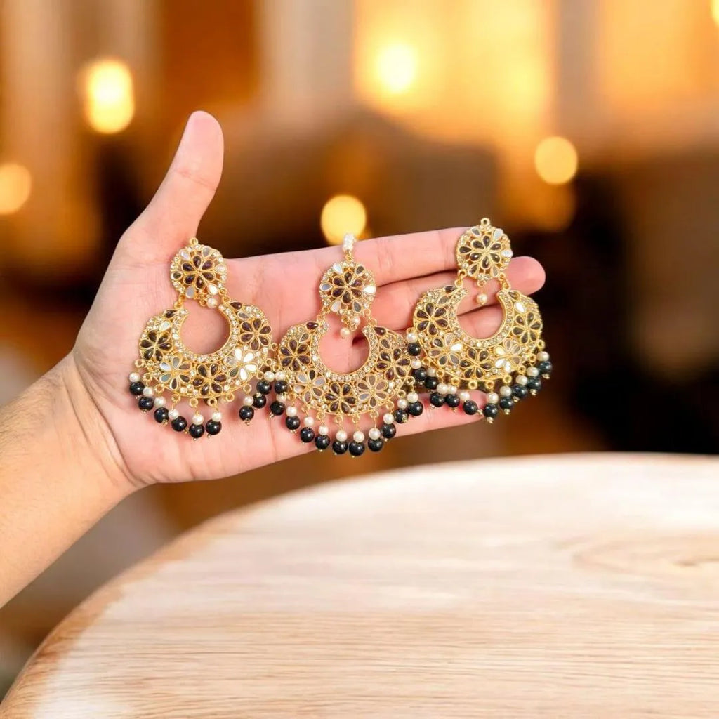 Gold Plated Crystal Earrings Bindia Set | Bridal Jewelry