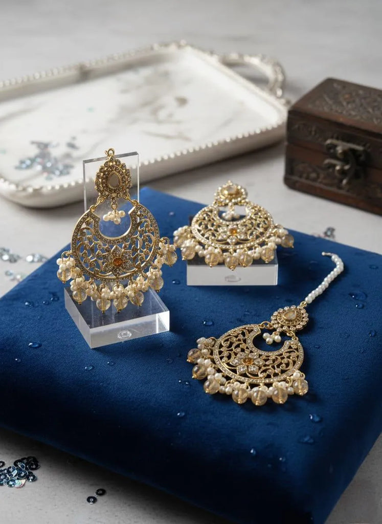 Gold Plated Crystal Earrings Set | Wedding & Party Jewelry