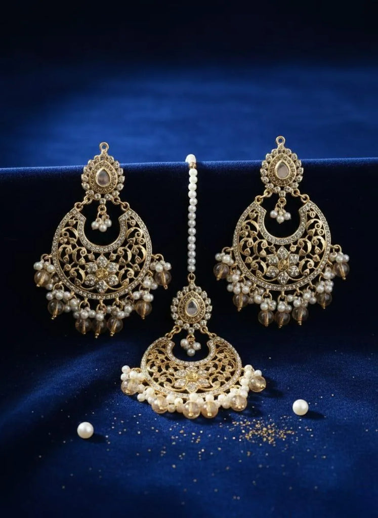 Gold Plated Crystal Earrings Set | Wedding & Party Jewelry