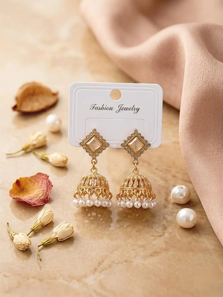 Gold Plated Crystal Jhumka | Fancy Ethnic Earrings