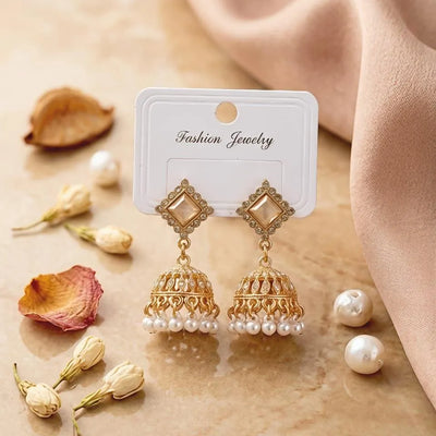 Gold Plated Crystal Jhumka | Fancy Ethnic Earrings