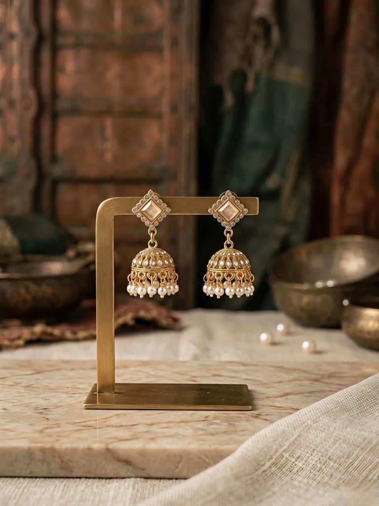 Gold Plated Crystal Jhumka | Fancy Ethnic Earrings