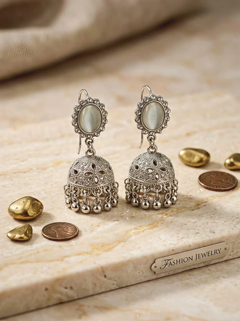 Gold Plated Crystal Jhumka | Fancy Ethnic Earrings