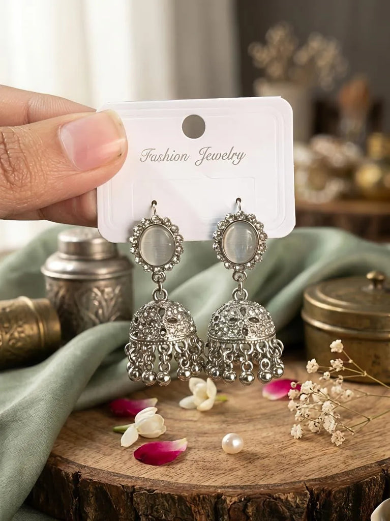 Gold Plated Crystal Jhumka | Fancy Ethnic Earrings