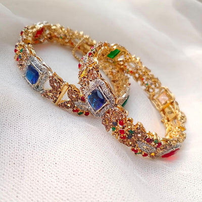 Gold Plated Rhinestone Kara Bangles | Women Stylish Bracelet Set