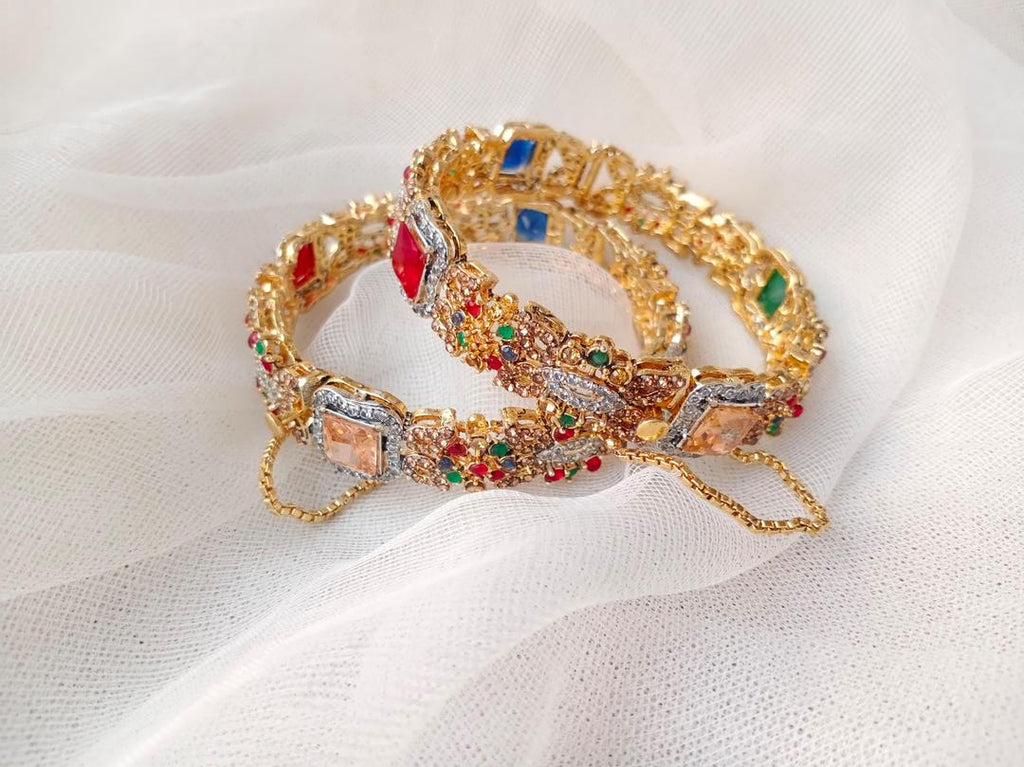 Gold Plated Rhinestone Kara Bangles | Women Stylish Bracelet Set