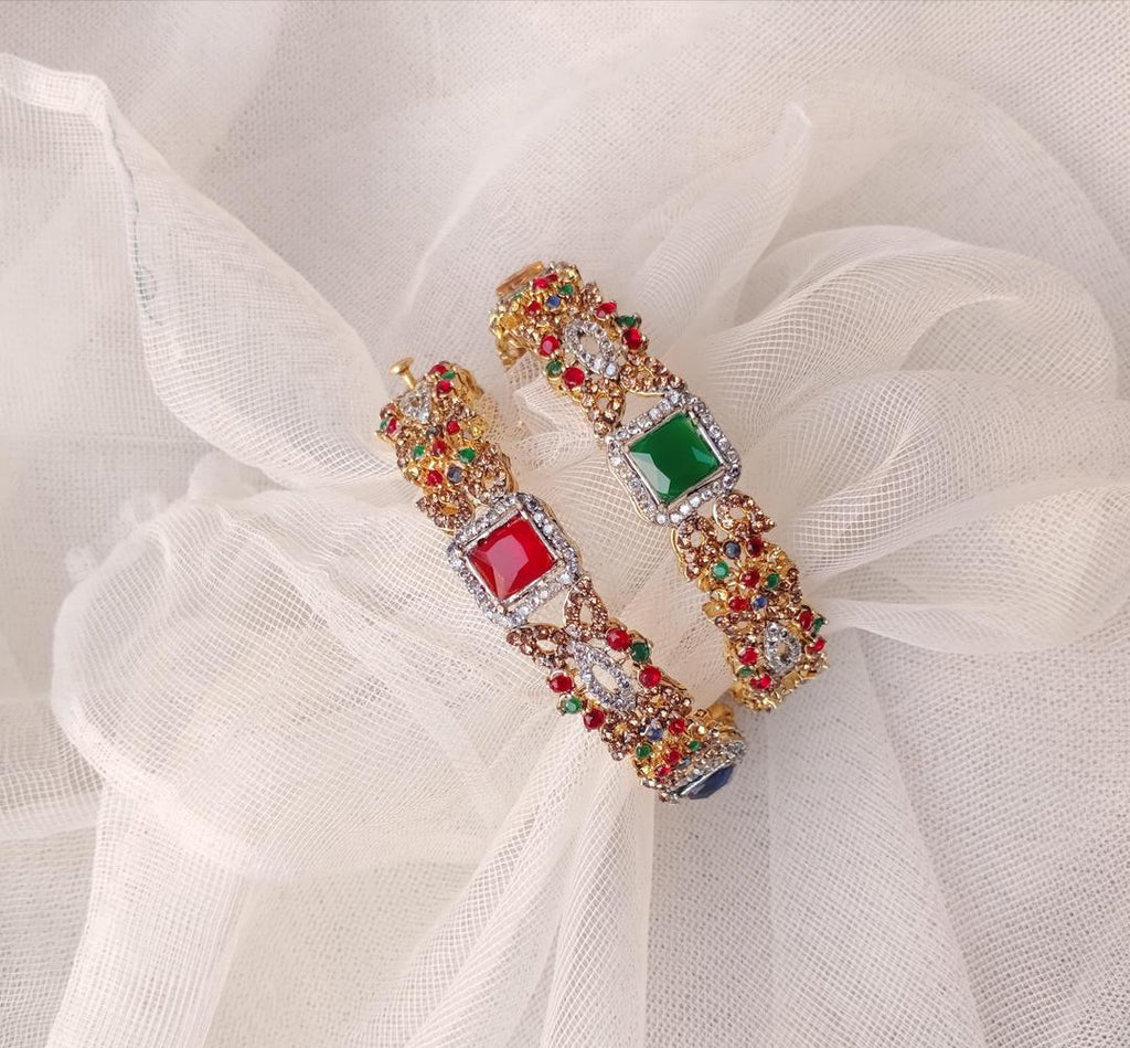 Gold Plated Rhinestone Kara Bangles | Women Stylish Bracelet Set