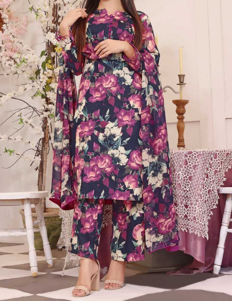 3 Piece Swiss Cambric Cotton Suit | Digital Print Silk Dupatta 27