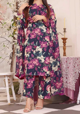 3 Piece Swiss Cambric Cotton Suit | Digital Print Silk Dupatta 27