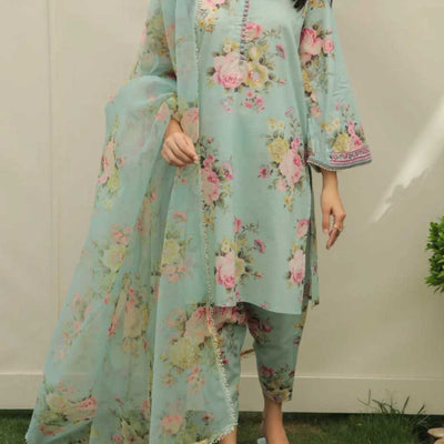 3 Piece Swiss Lawn Suit | Digital Print Organza Dupatta 01  ✨