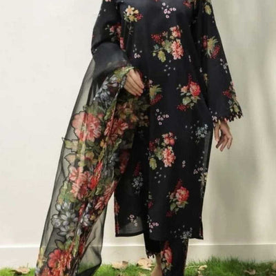 3 Piece Swiss Lawn Suit | Digital Print Organza Dupatta 02