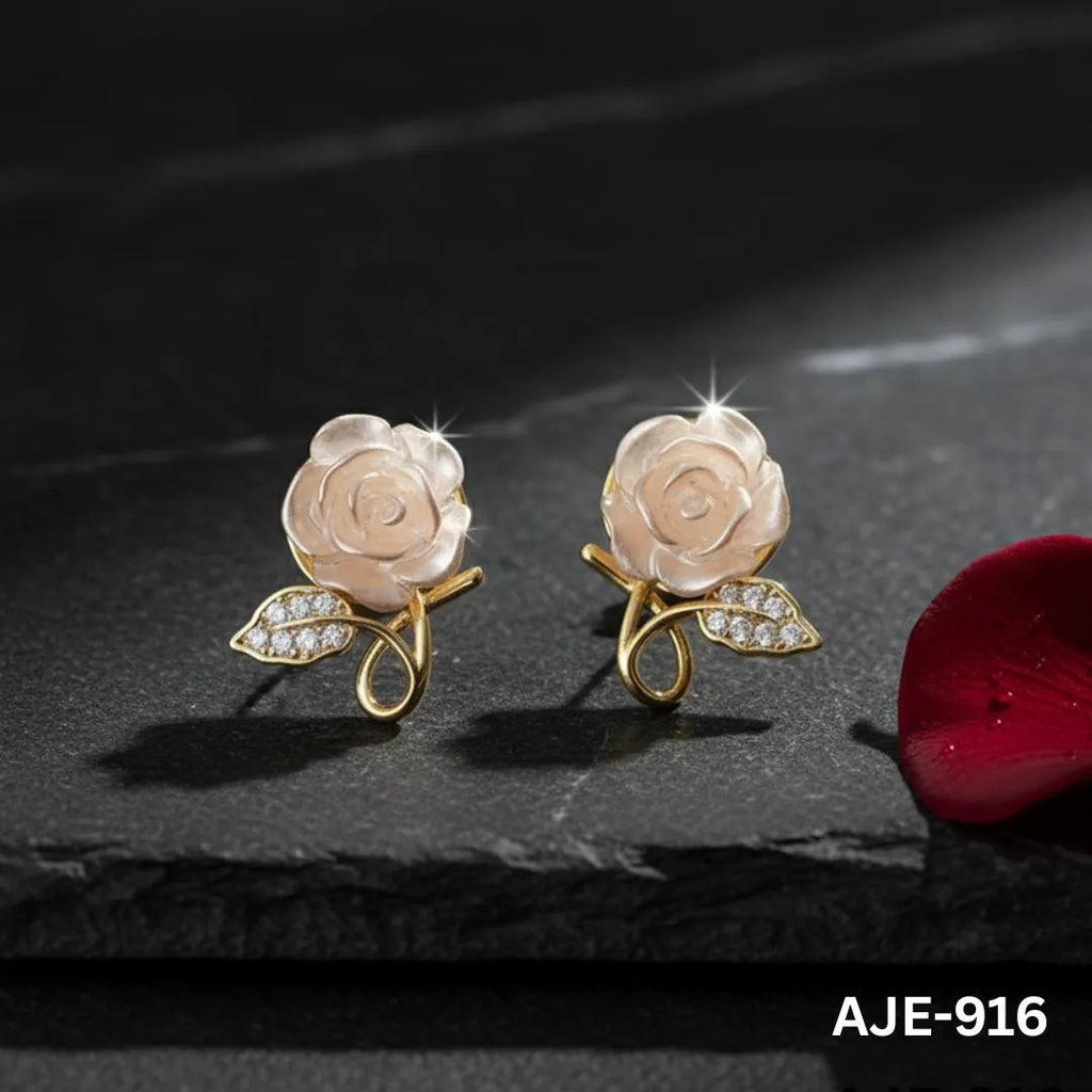 Korean Leaf Pearl Earrings | Silver Gold Post Back Earrings