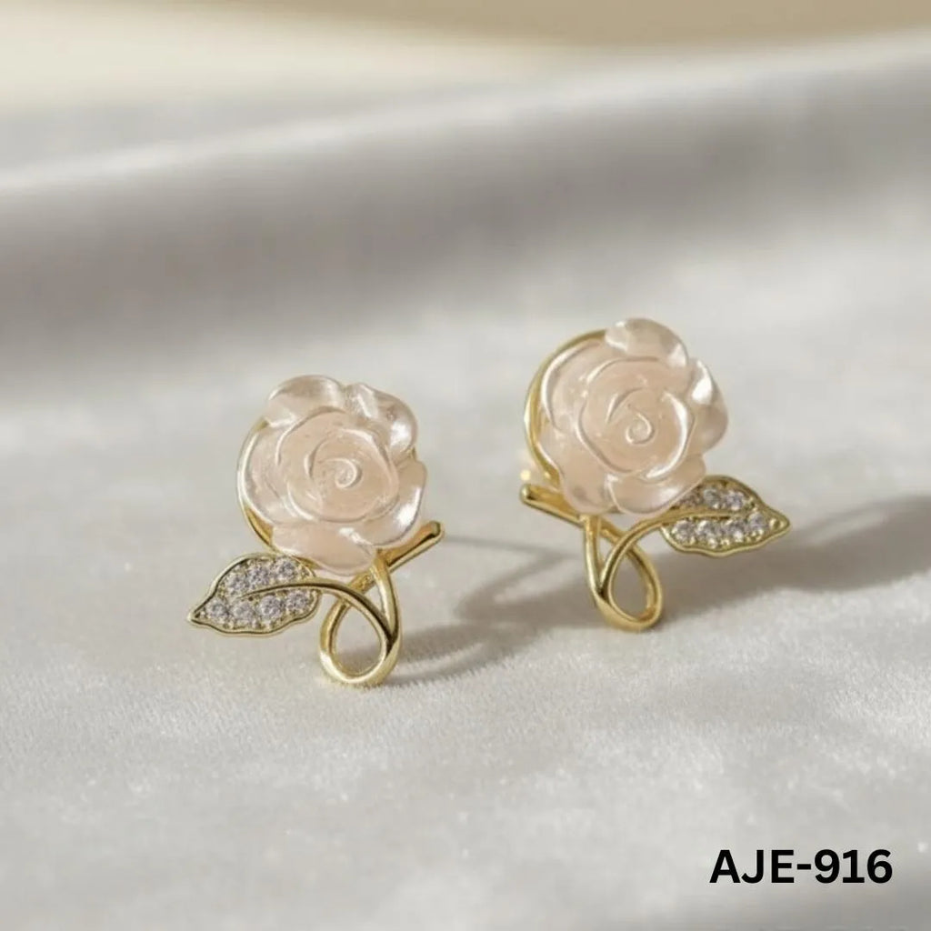 Korean Leaf Pearl Earrings | Silver Gold Post Back Earrings