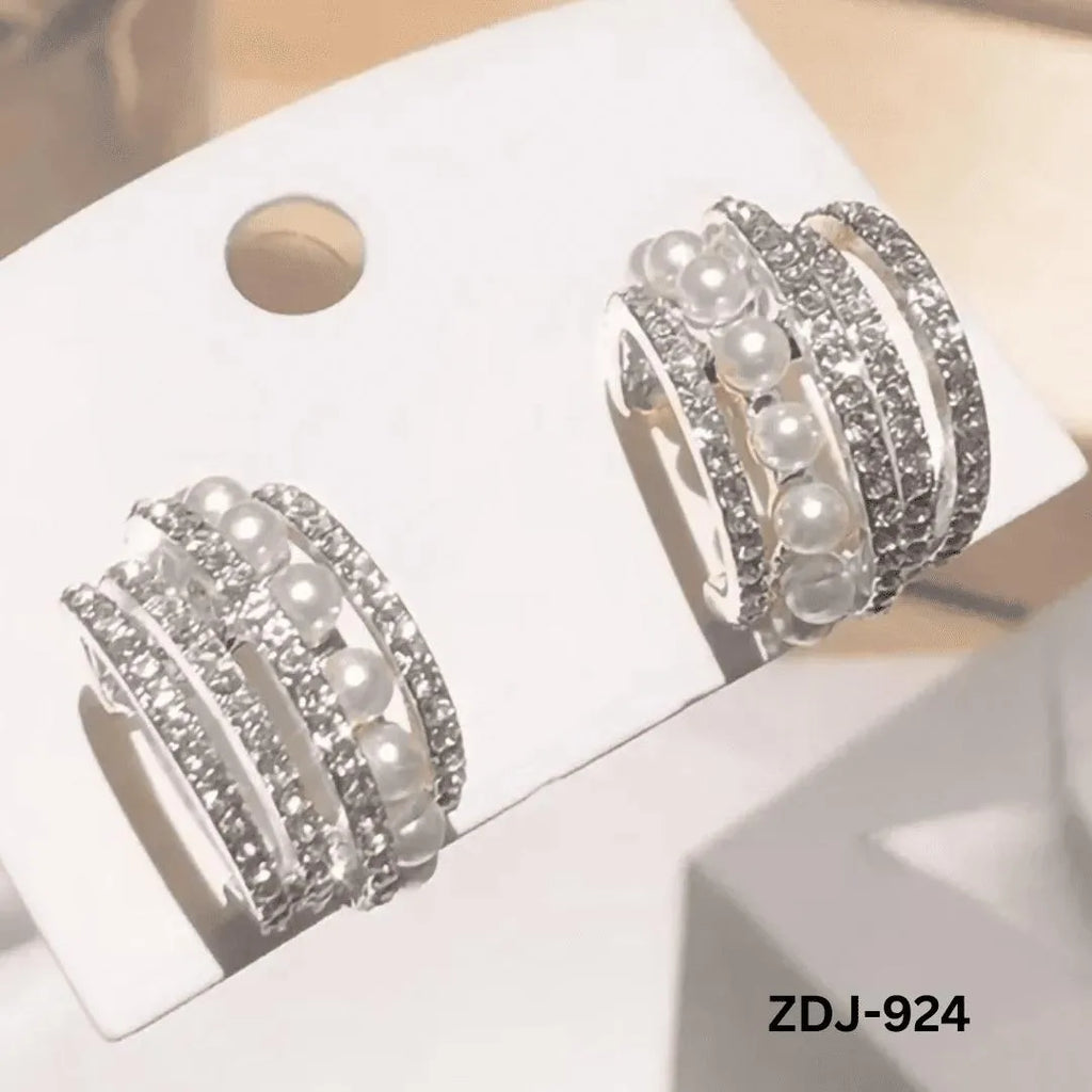 Korean Zircon Pearl Earrings Pack of 2 | Silver & Golden