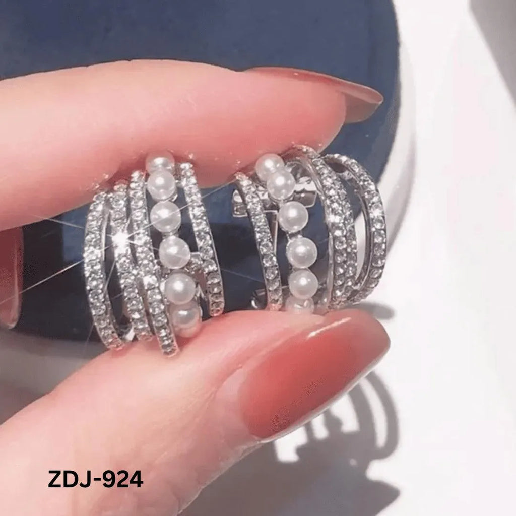Korean Zircon Pearl Earrings Pack of 2 | Silver & Golden