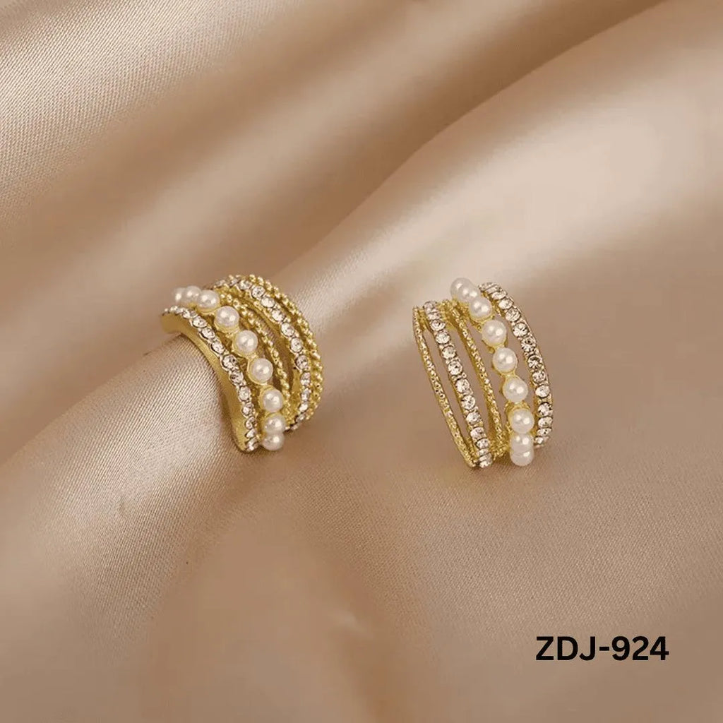 Korean Zircon Pearl Earrings Pack of 2 | Silver & Golden