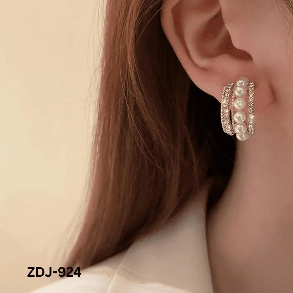 Korean Zircon Pearl Earrings Pack of 2 | Silver & Golden