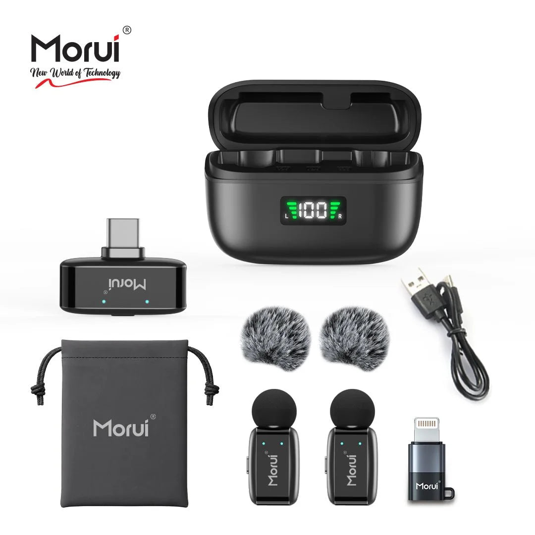 Morui GM-X13 ANC Dual Wireless Microphone | 2.4GHz Lavalier Mic with LED Charging Case