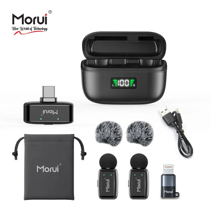 Morui GM-X13 ANC Dual Wireless Microphone | 2.4GHz Lavalier Mic with LED Charging Case