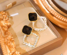 Korean Black Zircon Earrings | Shiny Rhombus Resin Earrings