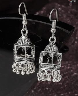 Silver Indian Jhumka Earrings | Elegant Ethnic Jhumka