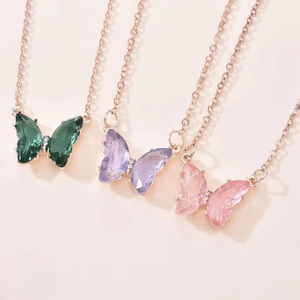 Crystal Butterfly Necklace Black | Gold Chain Pendant AWT-108