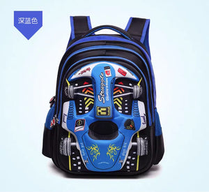 Car Design School Bag Blue | Kids Boys Primary Backpack