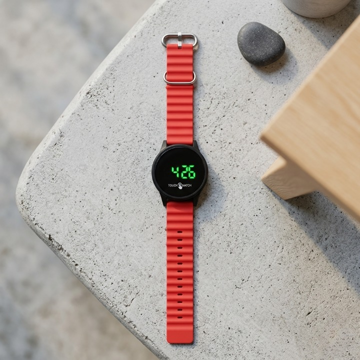 Digital Touch Watch Orange | Stylish LED Display Casual Watch