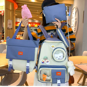 4 Set Backpack for Girls Black | Waterproof School Bag Set