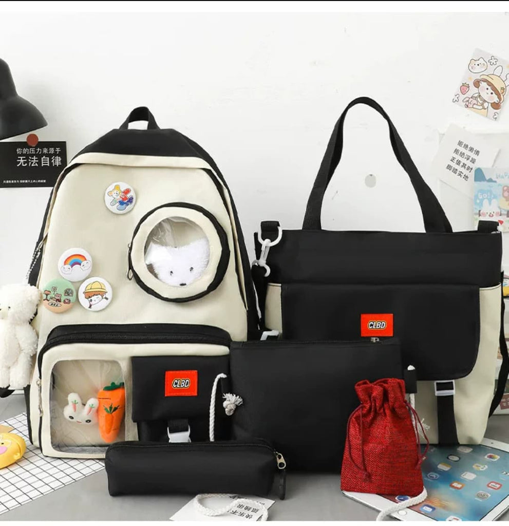4 Set Backpack for Girls Black | Waterproof School Bag Set