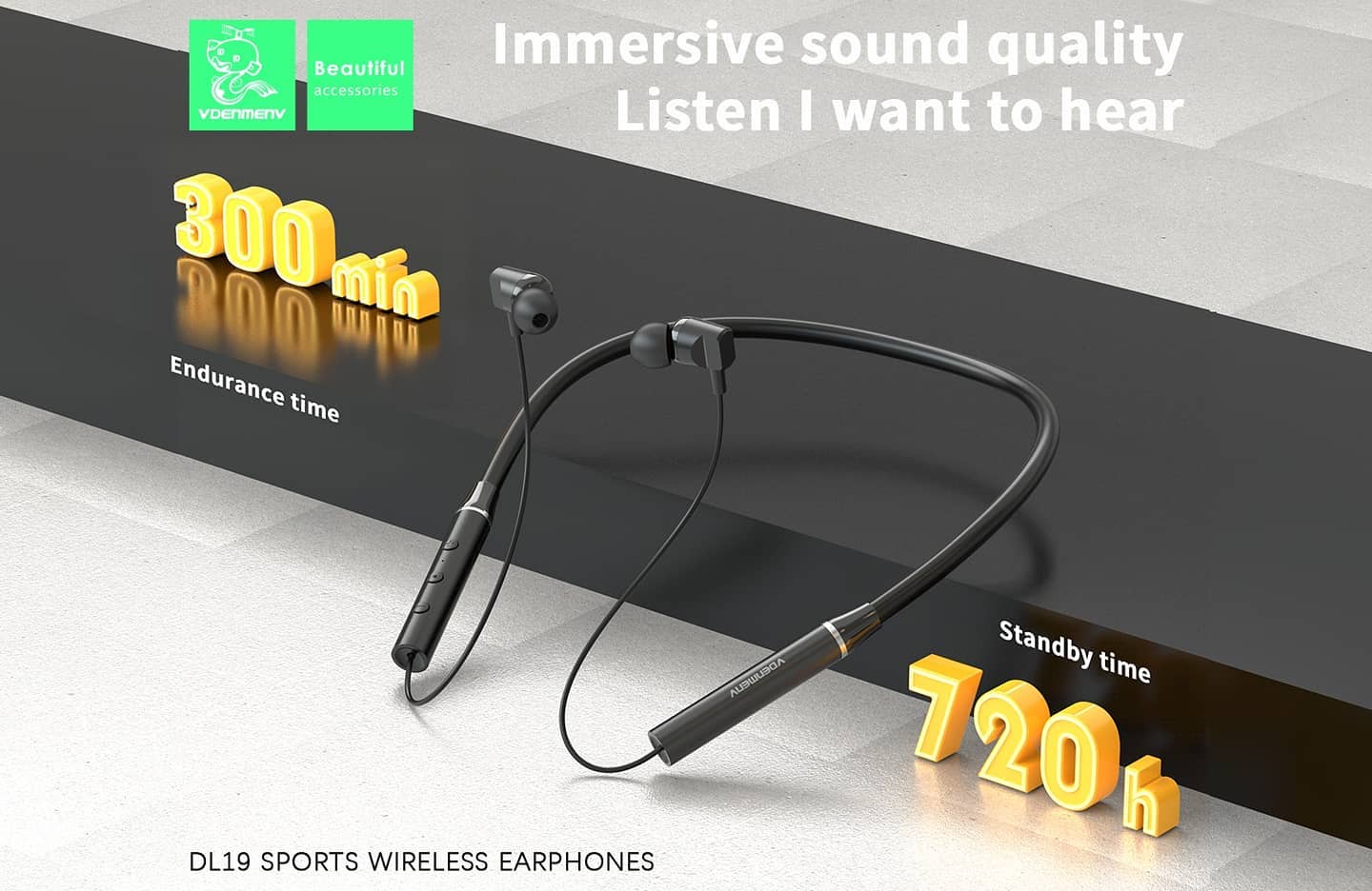 DL19 Sports Wireless Neckband Earphones | Bluetooth 5.2 | HD Sound | Long Battery