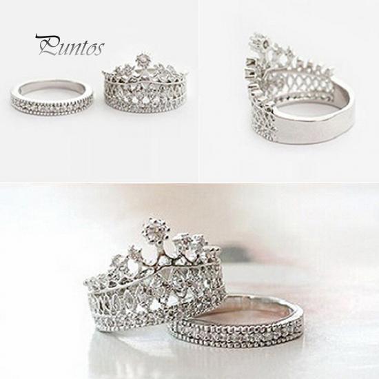 Queen Crown Ring Set Women | Silver Rhinestone Bridal Rings