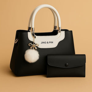 JING & PIN Premium Handbag Set Black | Clutch & Shoulder Strap Bag