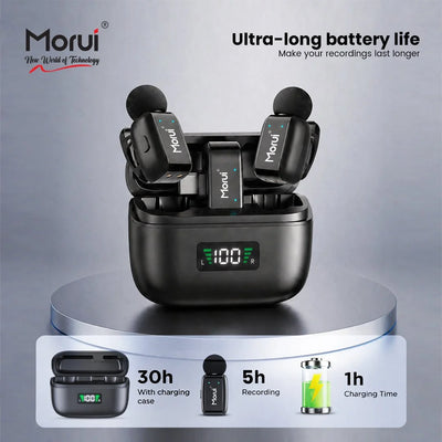 Morui GM-X13 ANC Dual Wireless Microphone | 2.4GHz Lavalier Mic with LED Charging Case