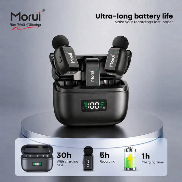 Morui GM-X13 ANC Dual Wireless Microphone | 2.4GHz Lavalier Mic with LED Charging Case