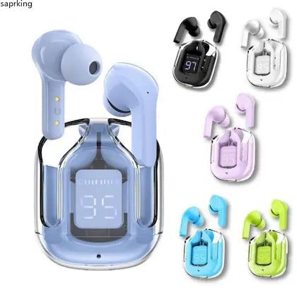 Air31 Wireless Earbuds | Crystal Transparent Design | Bluetooth 5.3 | LED Display & Heavy Bass