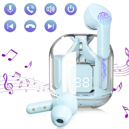 Air31 Wireless Earbuds | Crystal Transparent Design | Bluetooth 5.3 | LED Display & Heavy Bass