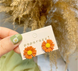 Sunflower Stud Earrings | Orange Yellow Alloy Fashion Earrings