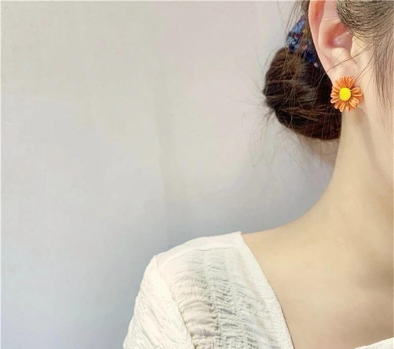 Sunflower Stud Earrings | Orange Yellow Alloy Fashion Earrings