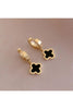 1 Carat Gold Clover Earrings Black Stone | Women Fashion Jewelry