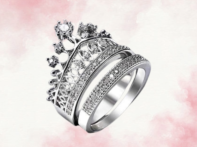 Queen Crown Ring Set Women | Silver Rhinestone Bridal Rings
