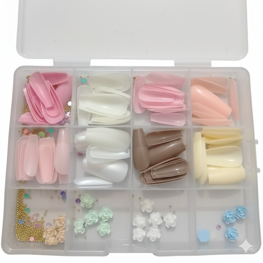 96 Pcs Artificial Nails With Beads | Multicolor Nail Art Set