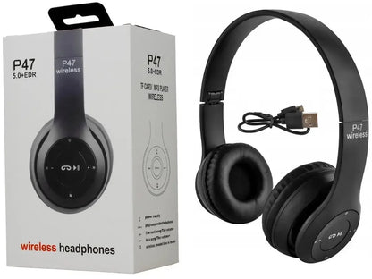 P47 Wireless Headphones | Bluetooth Foldable Headset | Stereo Sound | FM Radio & TF Card Support