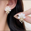 ZJX-162 Flower Pearl Korean Earrings | Golden Elegant Earrings