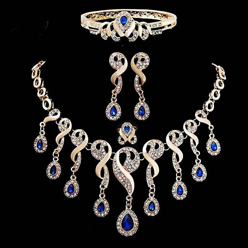 African Bridal Jewelry Set Gold Plated CZ Crystal