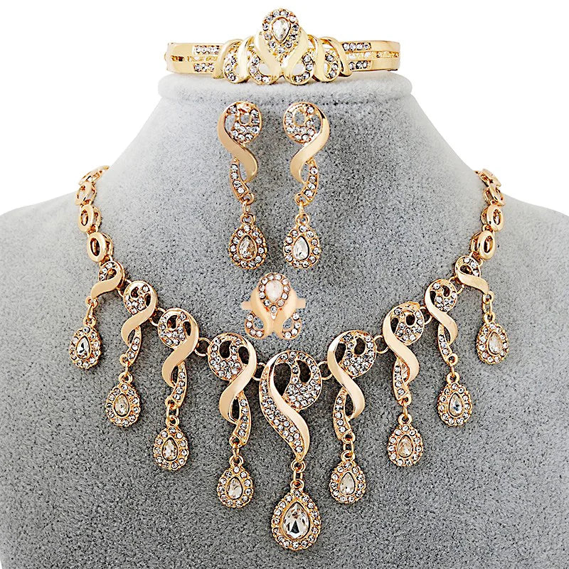 African Bridal Jewelry Set Gold Plated CZ Crystal